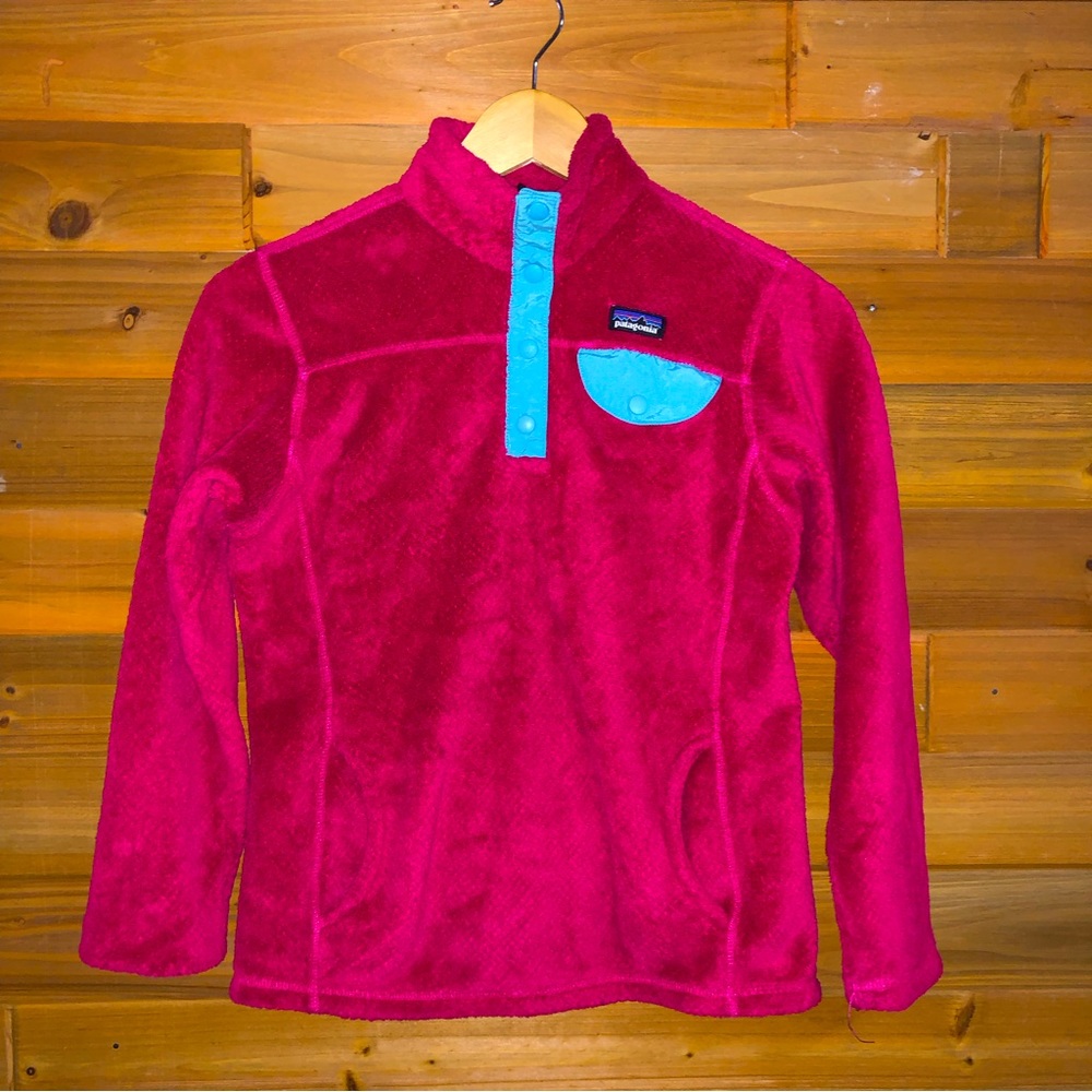 Patagonia Kids pink pullover fleece Large (12)